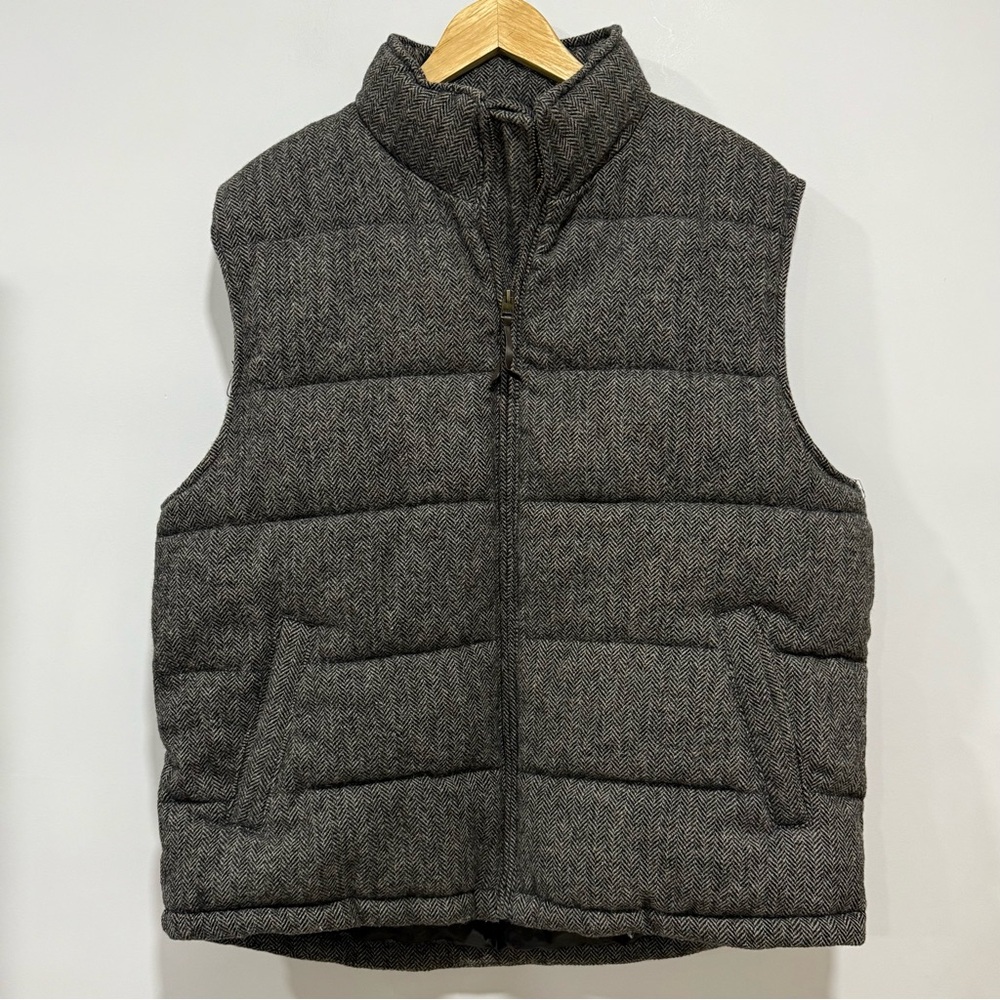 LOGG By H&M Men's Herringbone Quilted Wood Blend Vest Size XL Preppy Business